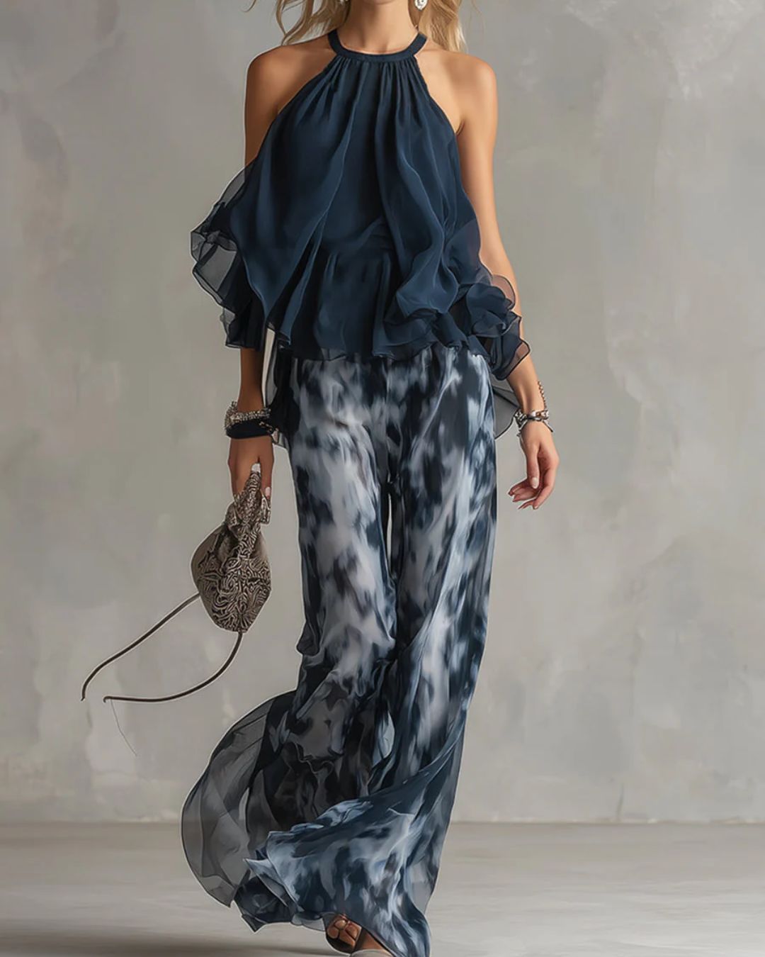 Laura | Conjunto elegante con top fluido y pantalones anchos