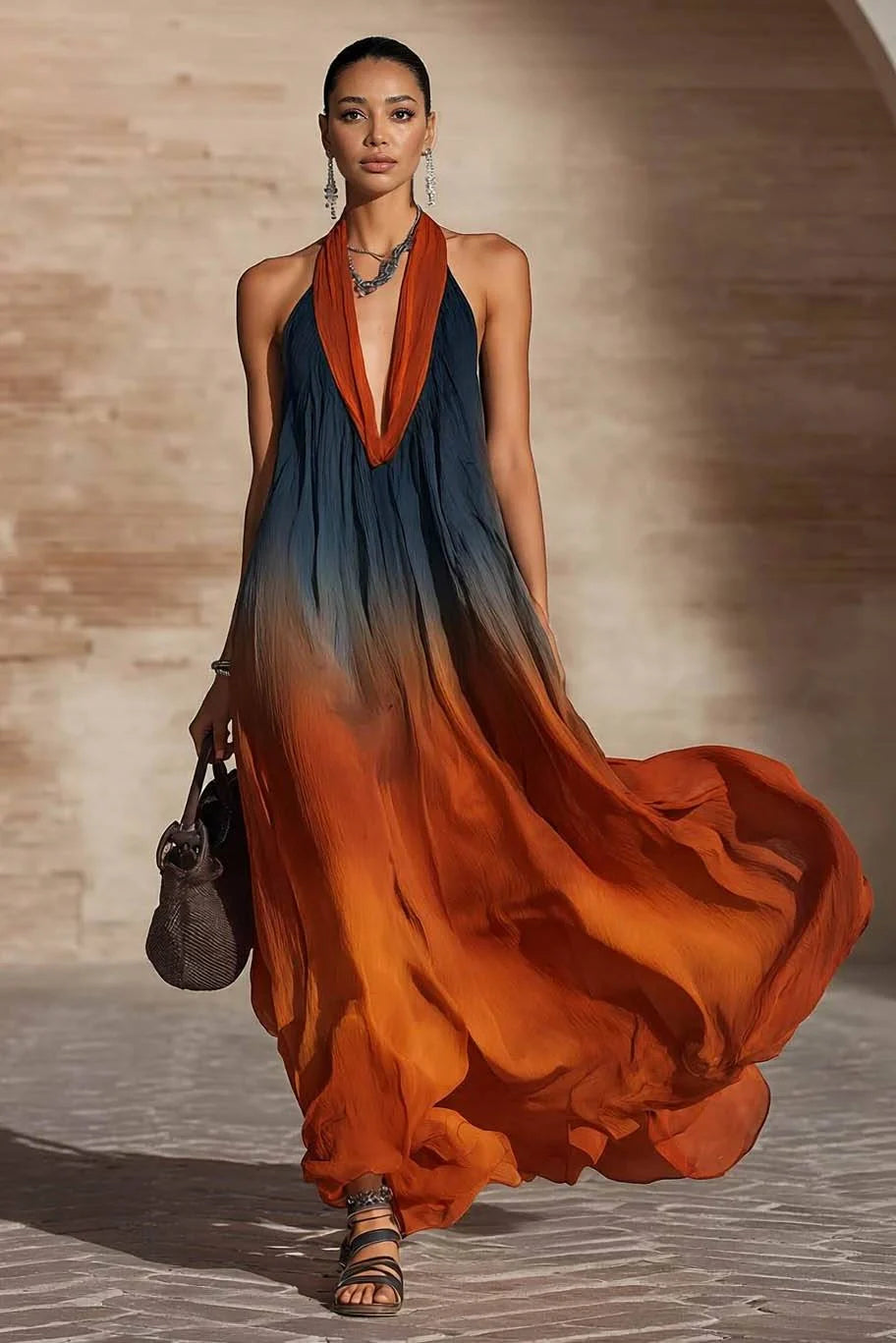 Paula | Vestido largo con cuello halter y escote en V