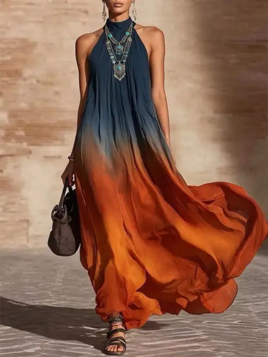 Paula | Vestido largo con cuello halter y escote en V