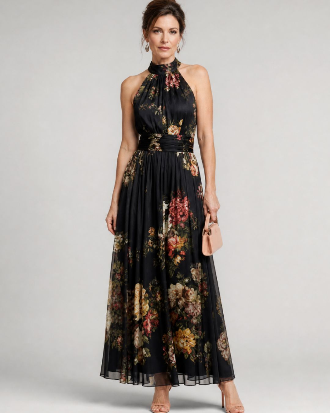 Valentina | Vestido midi con estampado floral y cuello halter
