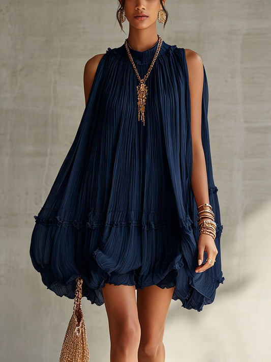 Camila - Vestido mini con cuello halter, volantes y falda de efecto globo
