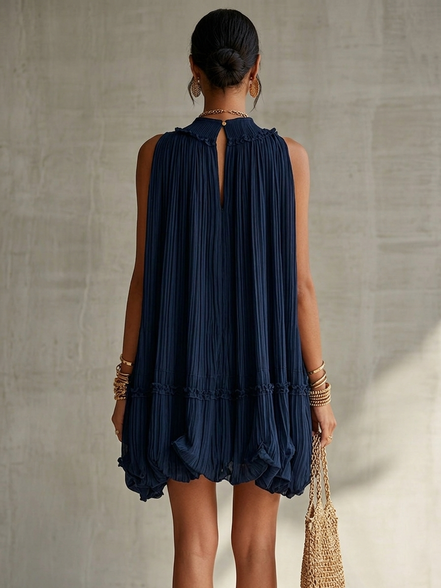 Camila - Vestido mini con cuello halter, volantes y falda de efecto globo