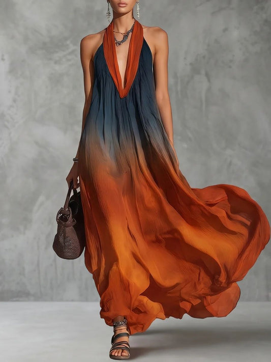 Paula | Vestido largo con cuello halter y escote en V